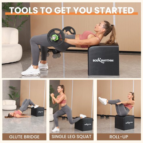 BODYRHYTHM Multi-Functional Total Body Workout Box for Hip Thrust, Glute Bridge, Box Jump Training, Hip Thrust Bench Booty Workout Box Platform.