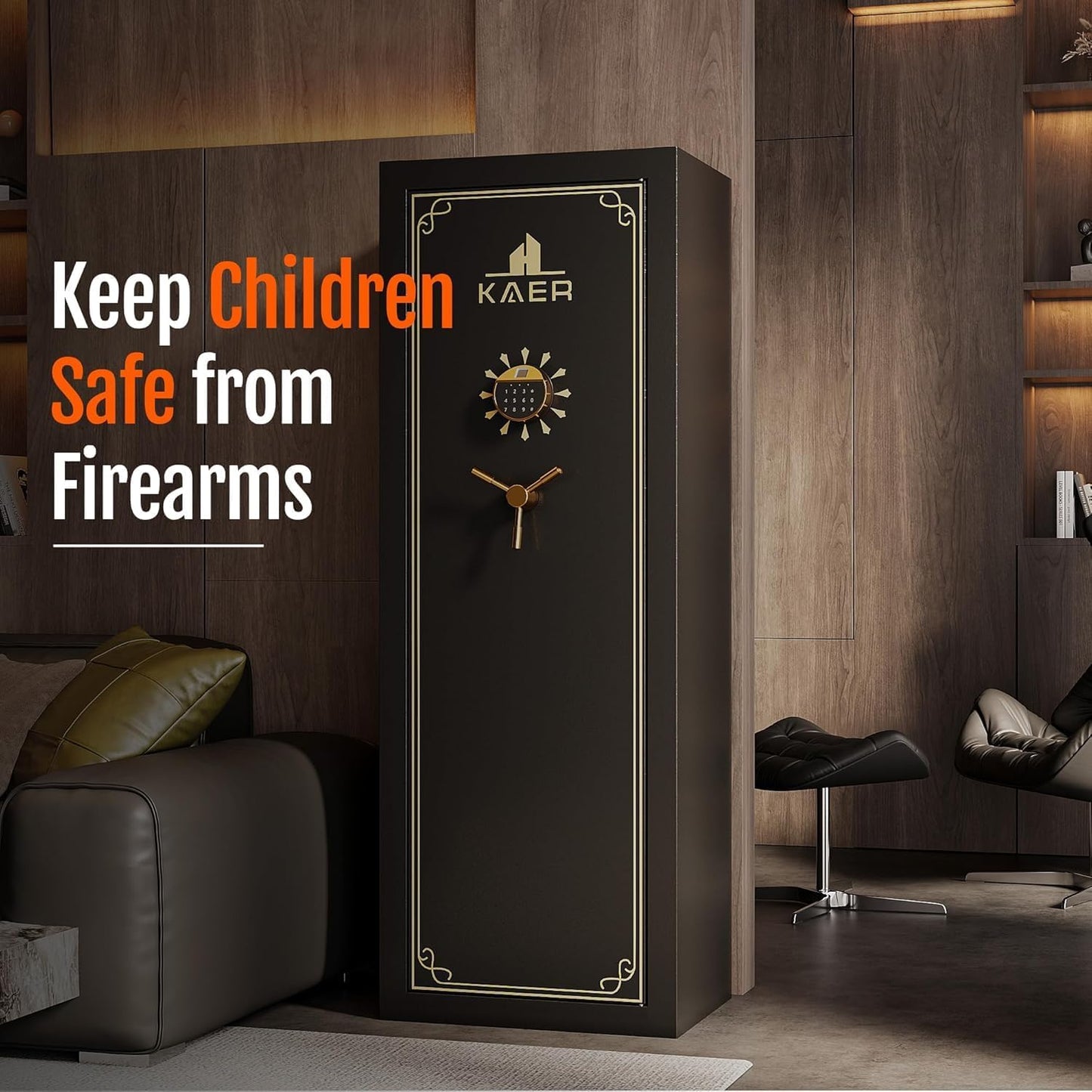 KAER 15 Biometric Gun Safe for Rifles and Pistols,Gun Cabinet with Fingerprint/Keypad/Key Access,Rifle Safe with Removable Shelf and Pistol Pocket.[No Assembly Required]