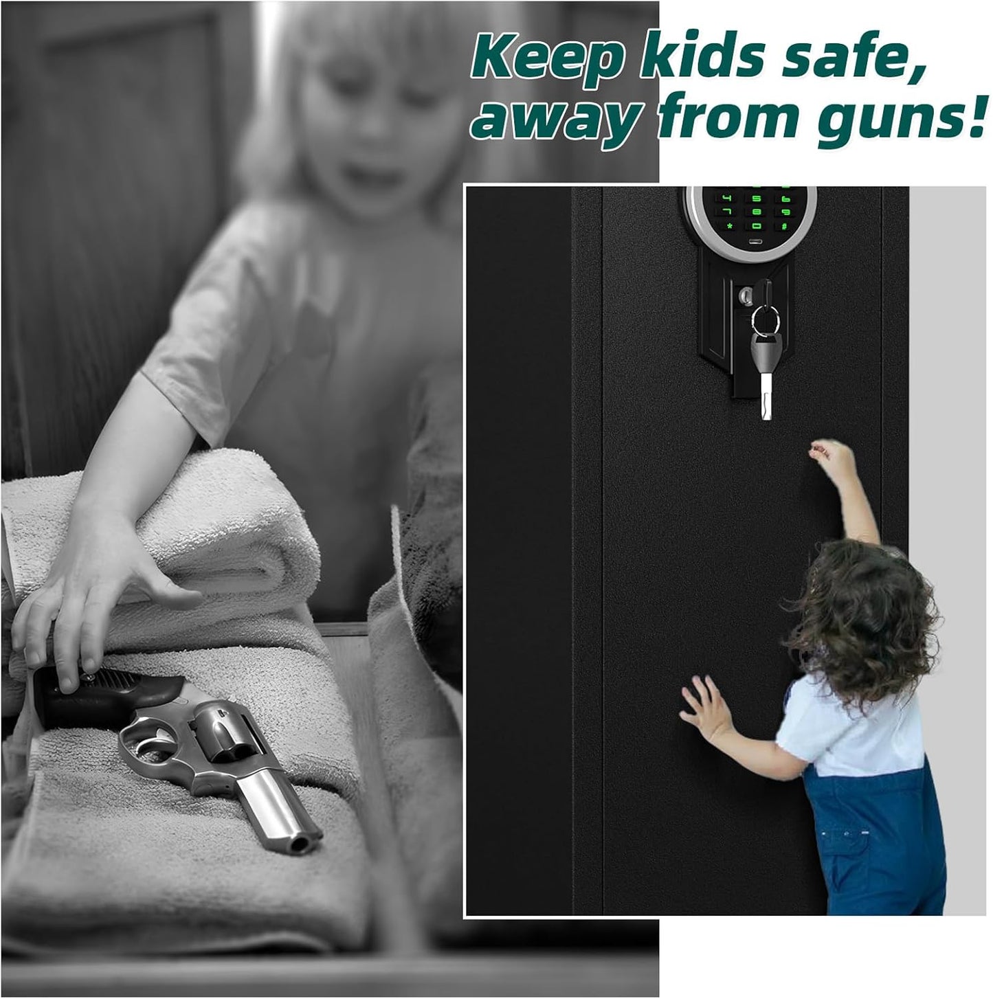 Kavey 5-8 Gun Safe, Long Gun Safe for Home Rifle and Pistols with Backlit Keypad, Quick Access Gun Cabinet with LED Light and Removable Shelf