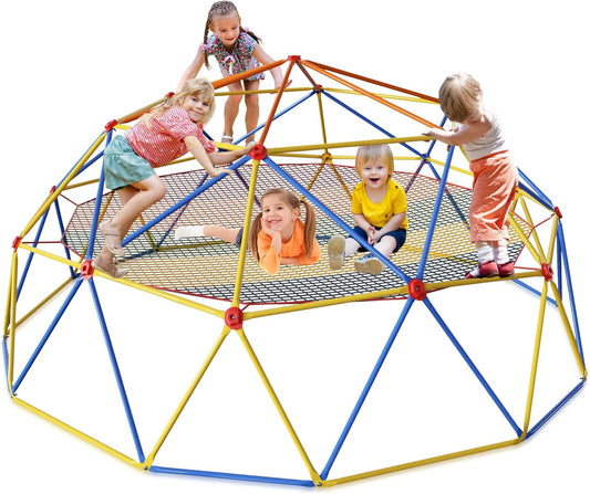 10FT Climbing Dome with Climbing Cargo Net, Outdoor Jungle Gym for Kids- Supports 1000LBS-Anti-Rust Metal Outdoor Play Structure ASTM Approved, Easy Assembly