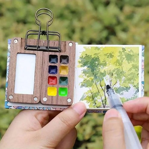 Tobios Watercolor Kit, Tobios Mini Watercolor Set, Pocket Artist Watercolors Travel Set,Portable Detachable Painting with Mini Paper Booklet and Paint