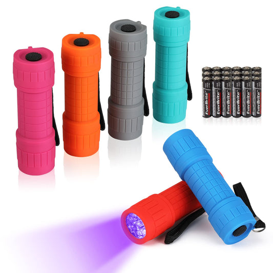 EverBrite Black Light Flashlight 6-Pack, UV Mini Flashlight, 9-Led 395nm Detector for Pet Urine, Stains, Scorpions, 18 AAA Batteries Included