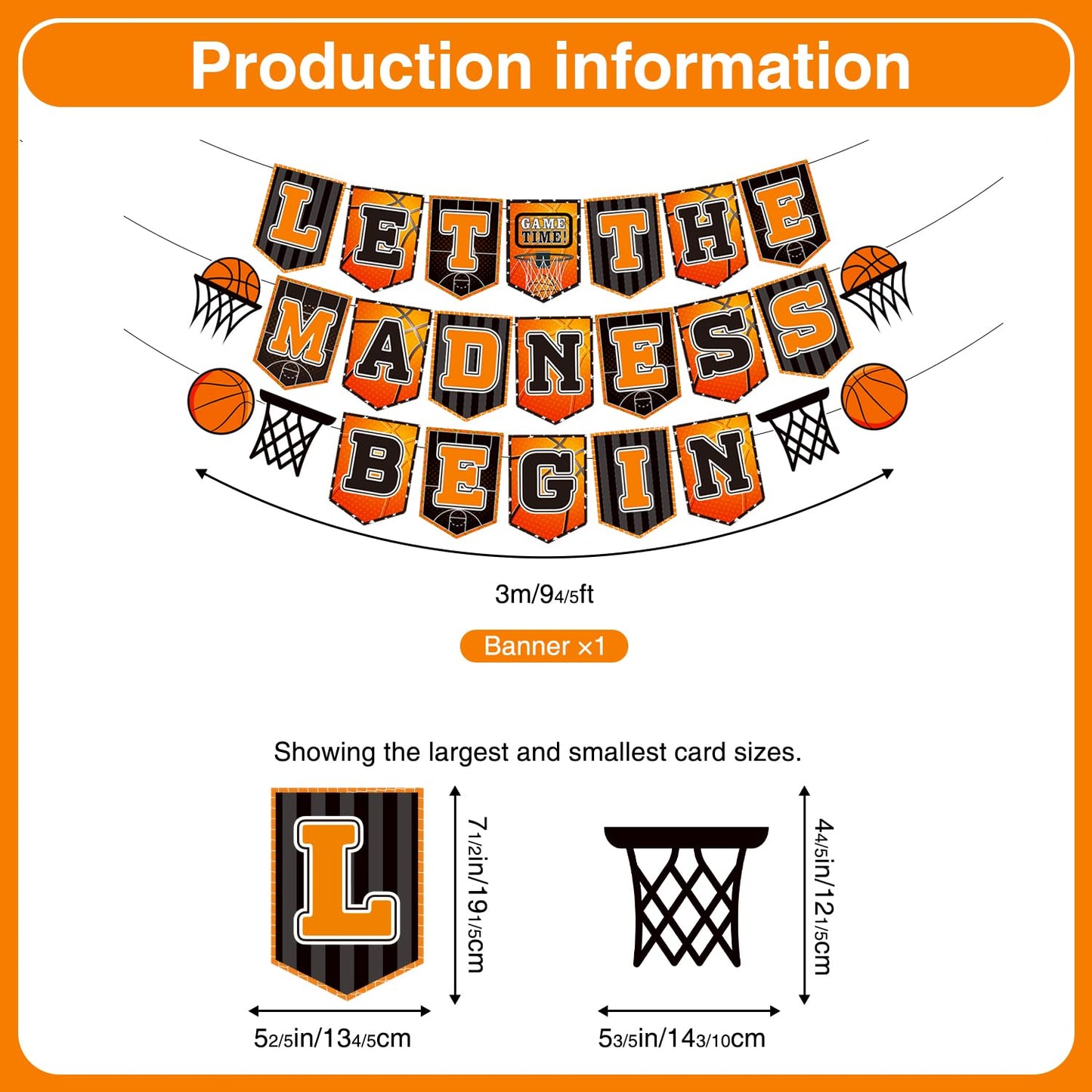 Biswiter No-DIY Basketball Party Decorations, 1 Pc Basketball Theme Banner and 16 Pcs Cutouts, Basketball Decorations for Party Classroom Stadium
