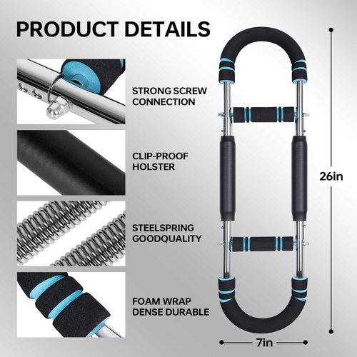 Twister Arm Trainer, 60-100lb Adjustable Chest & Arm Workout Tool, Compact Twister Arm Strengthener, Portable Power Twister Bar with Snap - Together Detachable Design for Fitness Anywhere(Blue)