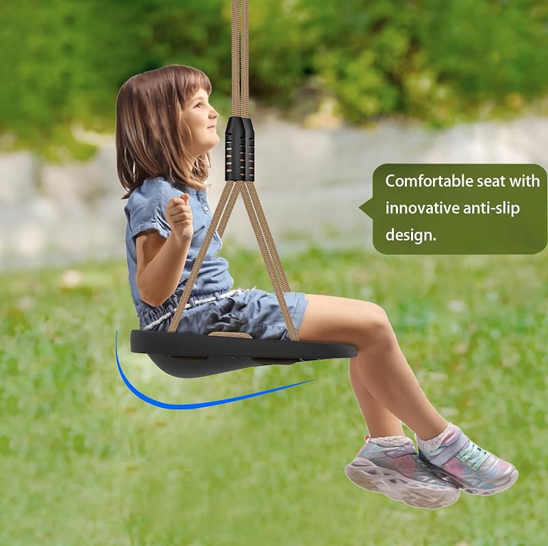 Heavy Duty Swing Seat with Wider Seat, Adjustable 50.5-80.3 in Rope, 500 lb Capacity – Non-Slip Plastic Swing for Kids & Adults, Includes Carabiners (1pc Black) Variation