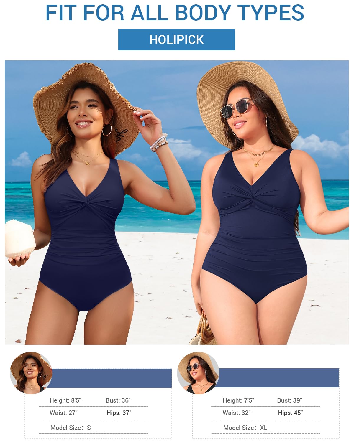 Holipick Navy Blue Women Tummy Control One Piece Swimsuit - Push Up Bathing Suit Full Coverage Slimming Swimwear 18 Plus (US 18W)