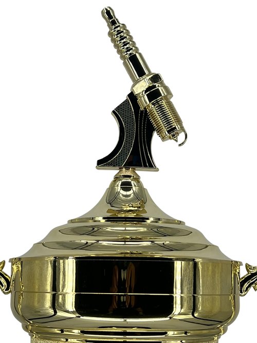 Express Medals Premium Giant 39 Inch Tall 22 Inch Wide Spark Plug Trophy with Figure, Gold Champion Cup with Handles, Black Base and Attached Plate with Your Custom Text. Trophy Weighs 8 Pounds.