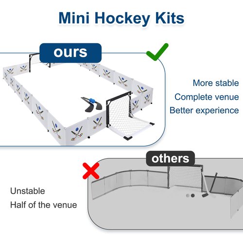 Knee Hockey Set, Full Court Mini Hockey Sets -106x96 in, Easy to Assemble and Disassemble, Very Durable and Reusable, Intense Confrontation, Stable and Firm, Mini Hockey Net