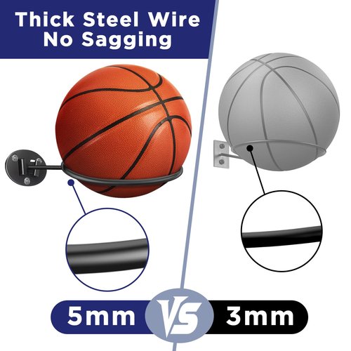Basketball-Holder Wall Mount, Football Holder Space Saving Ball Storage Rack, Durable Wall Mounted Ball Organizer for Basketball, Football, Volleyball, Soccer Balls, Garage, Kids Room (2 Packs)