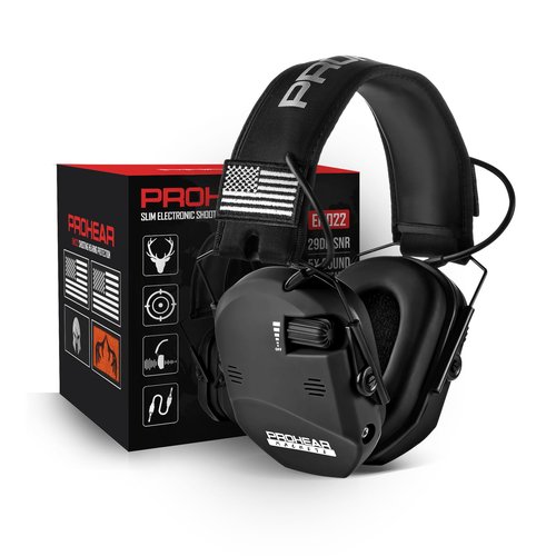 PROHEAR 022 Electronic Ear Protection for Shooting & Hunting - 29dB SNR Noise Reduction, 5X Sound Amplification, 4 Omnidirectional Microphones, HD Speakers - Gun Range Hearing Protection Muffs,Black