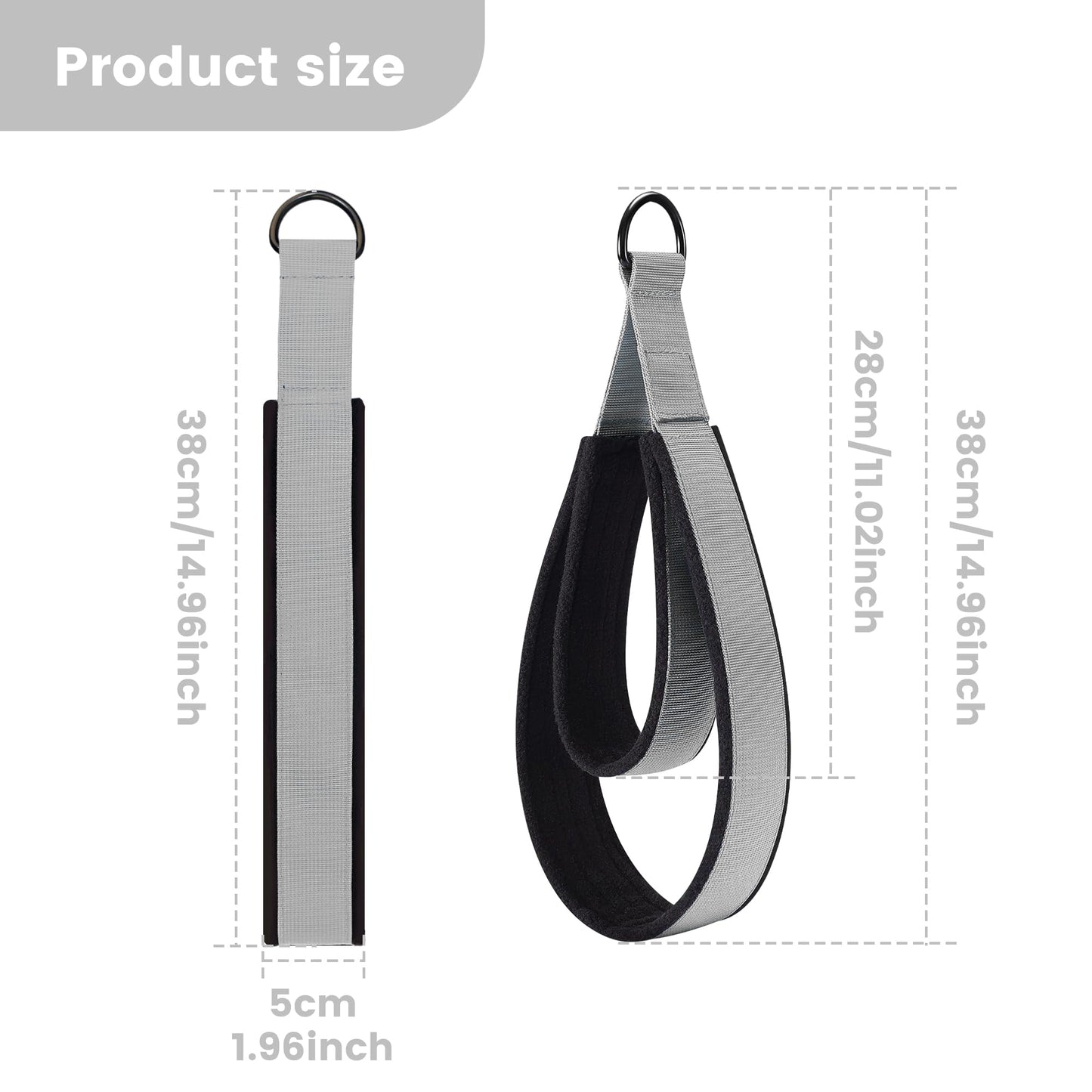 2PCS Pilates Double Loop Strap for Reformer Fitness D-Ring Straps Handle, Yoga Pilates Equipmen D-Ring Exercise Strap for Gym Workout Home(Silvery Gray)