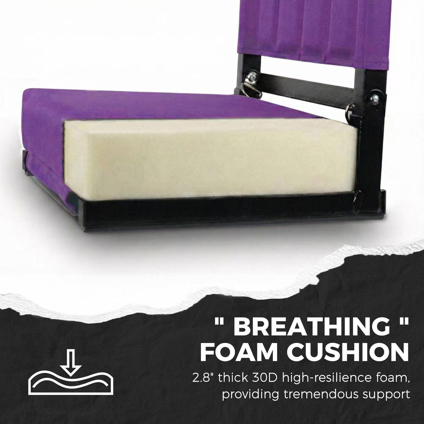 SPORT BEATS Stadium Seats with Back Support Bleacher Chairs with Back and Cushion Thick Padded Bleacher Seats Includes Shoulder Strap Dark Purple 2pcs Standard