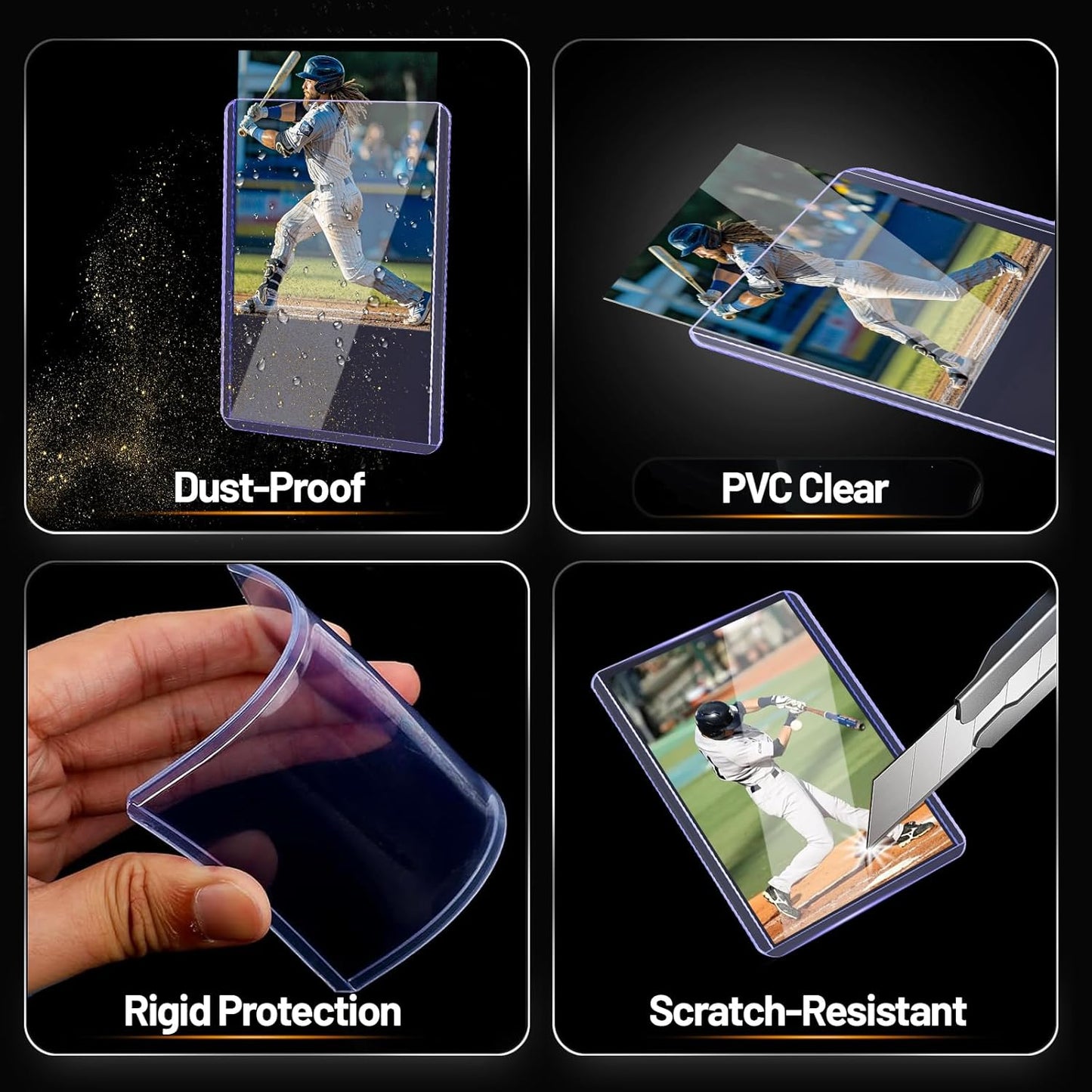 200 Toploads for Cards & Penny Sleeves 35PT Hard Plastic Card Holders 3x4 Baseball Card Protectors for TCG Sports Football Collectible Cards