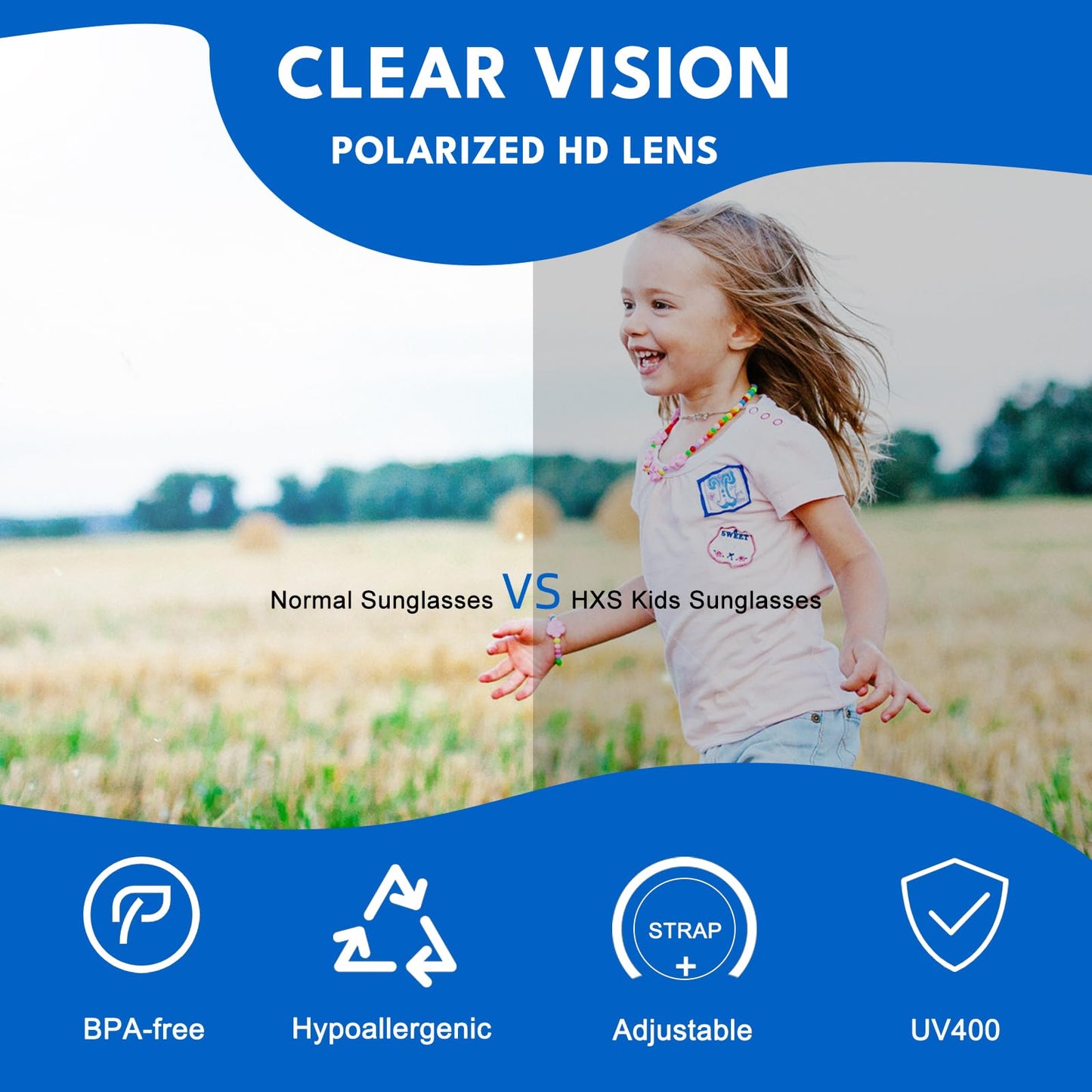 HXS 2-Pack Toddler Polarized Sunglasses UV400 with Strap