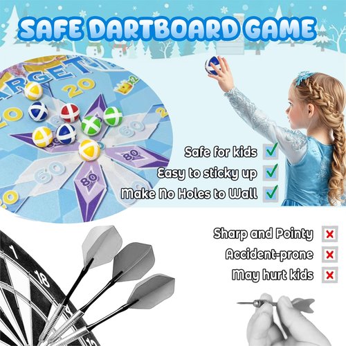 GirliGlee Frozen Toys for Girls Age 4-7, 26" Dart Board for Kids with 12 Sticky Balls,Frozen Birthday Party Decorations,Frozen Party Game Supplies 3 4 5 6 7 8 Year Old Girls