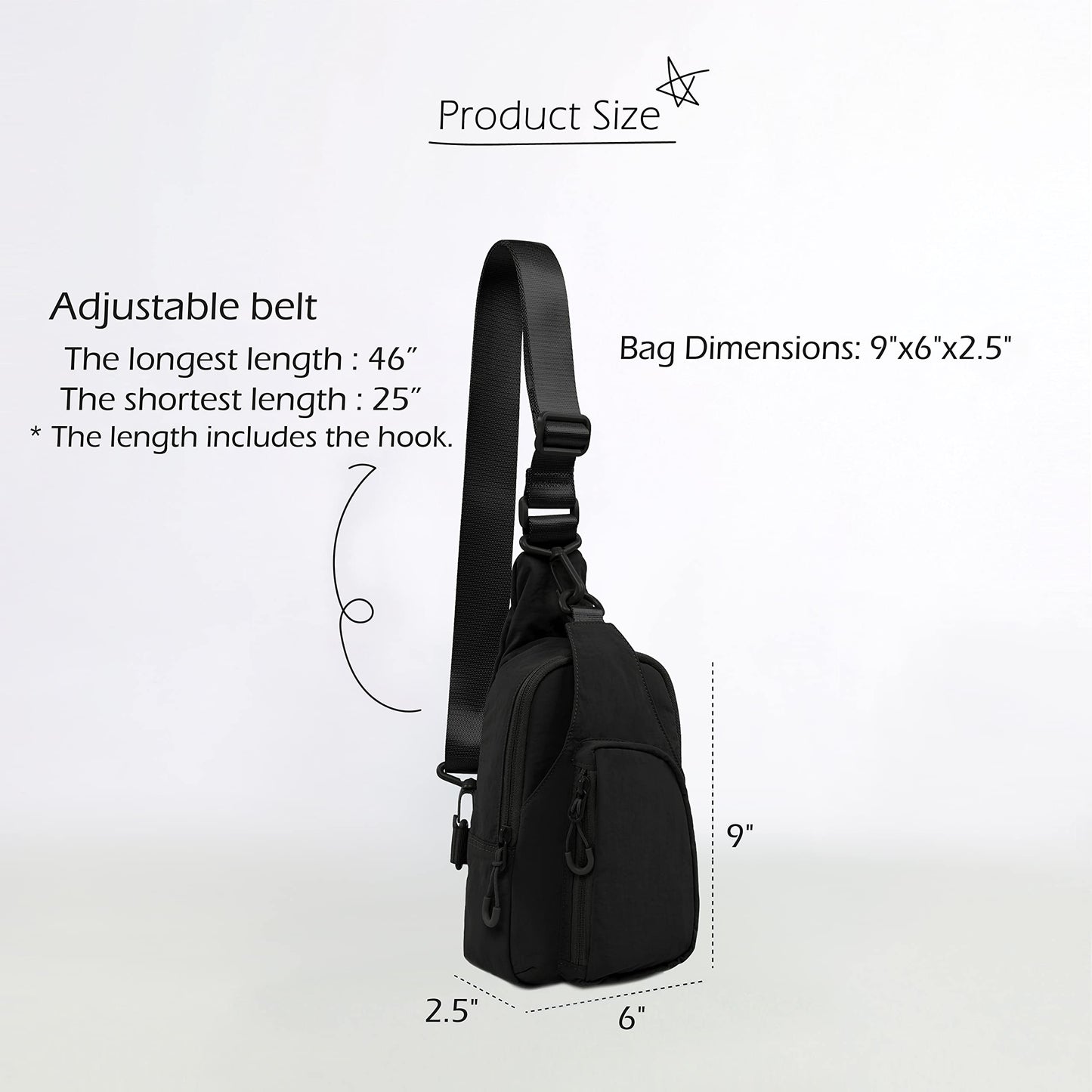ODODOS Sling Bag with Adjustable Straps Crossbody Chest Bag Lightweight Small Backpack for Casual Outdoor Traveling Hiking, Black