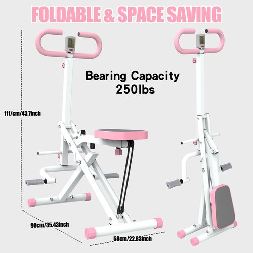 Squat Machine for Home - Exercise Machine with Adjustable Resistance Bands Row-N-Ride Squat Assist Trainer for Glutes Ab Back Legs Workout(Pink)