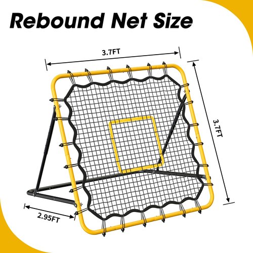 3.7×3.7FT Soccer and Baseball Rebounder Net,Volleyball Rebounder,Pitch Back Net,Multi-Sport Training Rebound Net,with Pitching Target,Adjustable Angles