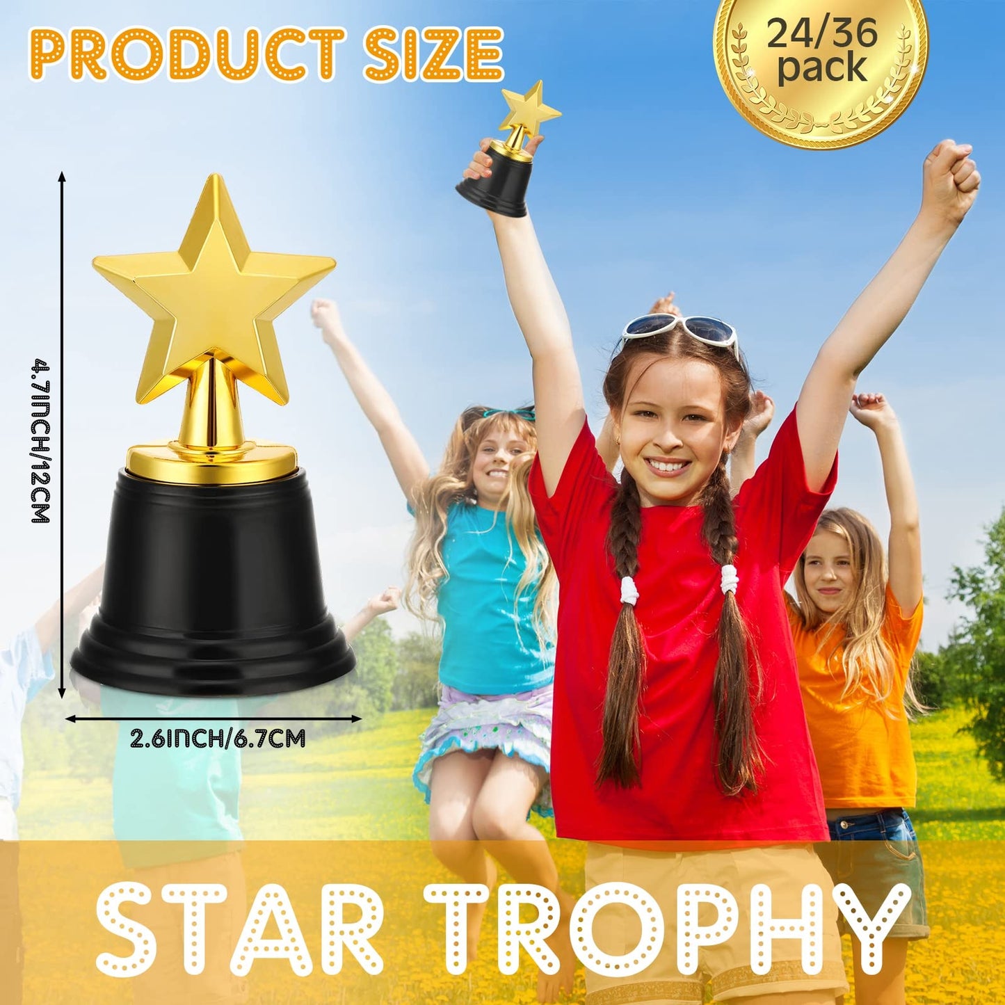 Jerify 36 Pcs Mini Star Trophy Awards Bulk 4.7 Inch Gold Trophy Awards Plastic Cup for Party Favors Soccer Football Winning Prize Competitions Carnival Rewards
