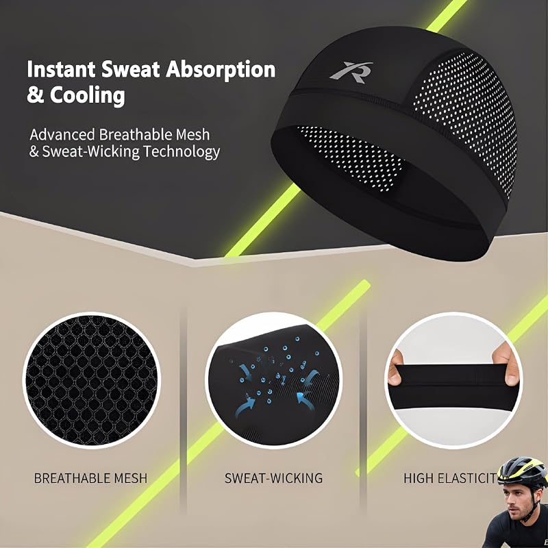 Cooling Skull Cap for Men & Women - Breathable, Sweat-Wicking Helmet Liner - 4psc Black (Variation of THIS listing)