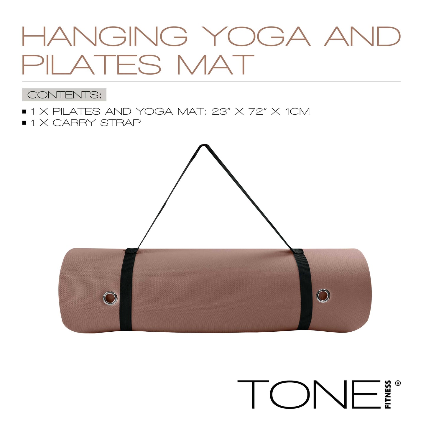 TONE Fitness Hanging Yoga Mat, Pilates Mat, Exercise Mat for Home Workouts with Carry Strap | V Pattern | Mocha