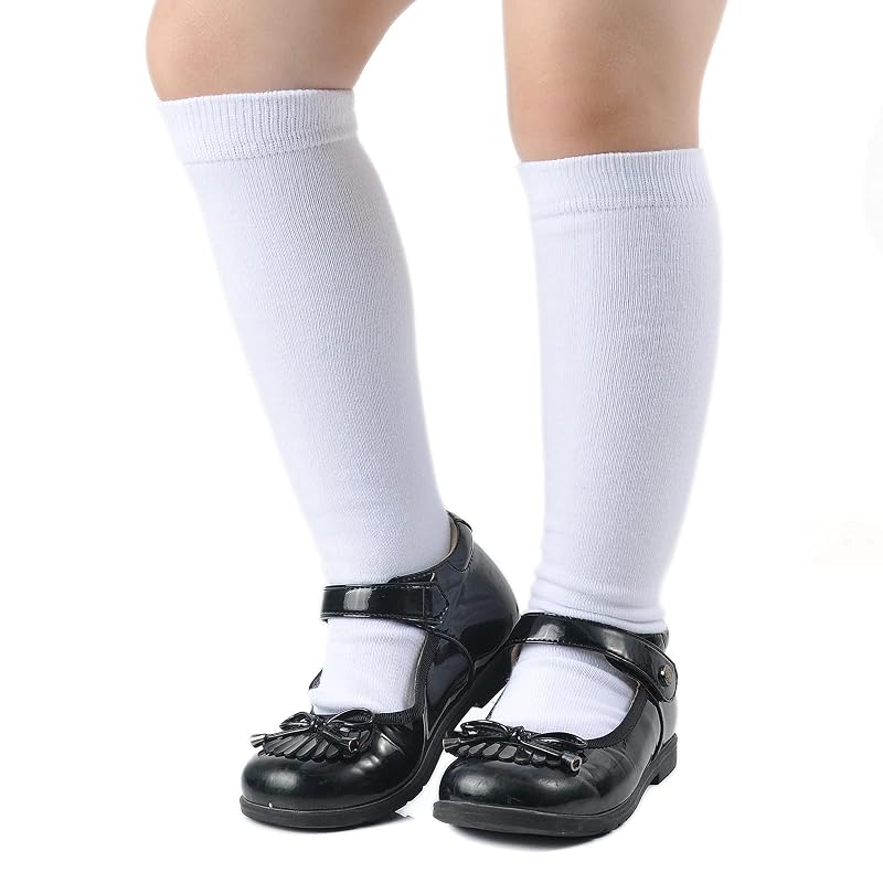Knee High Crew Socks for Kids 3-14 - Seamless Toe Cotton School Uniform Pack - Plain White 4-pack