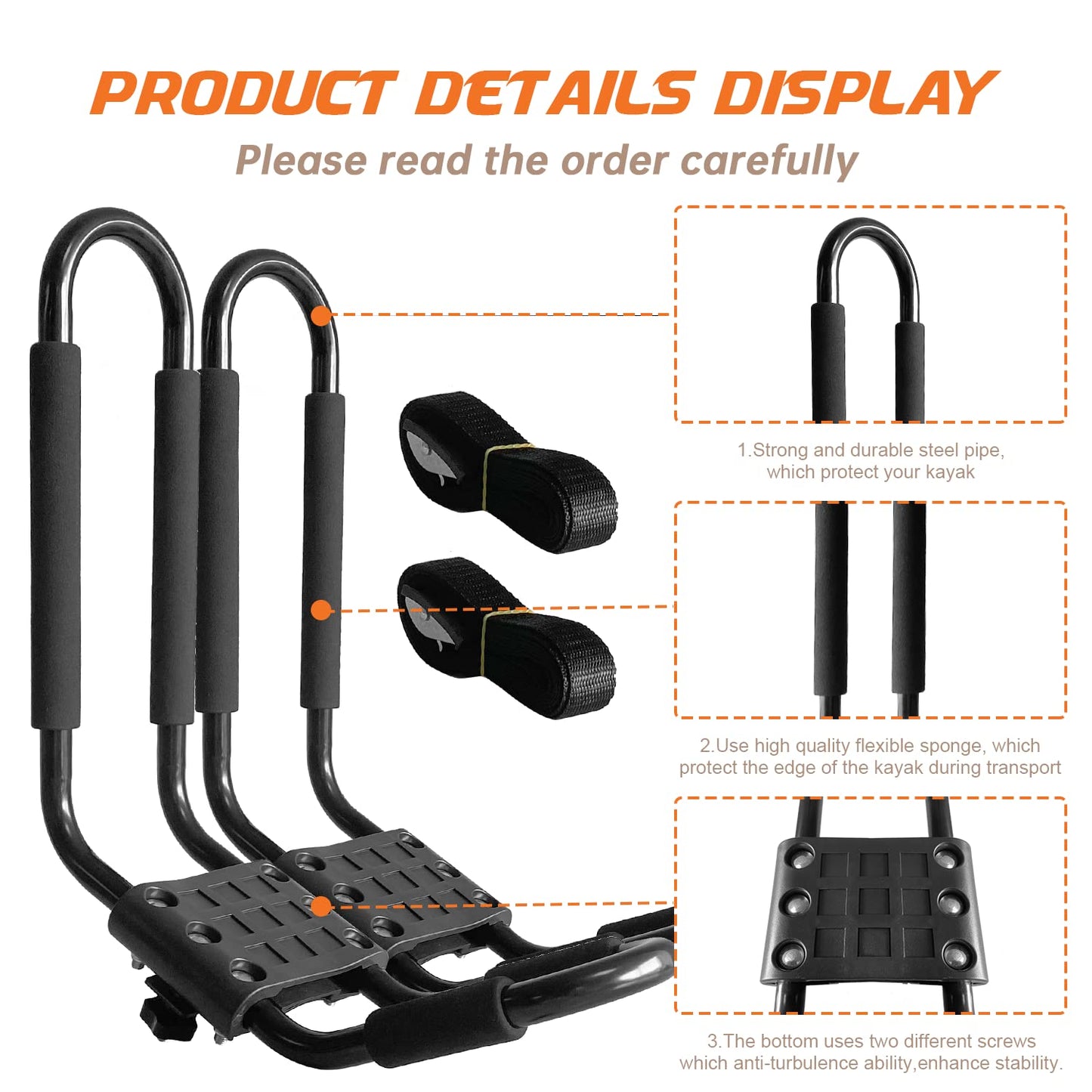 HIGHRAZON Kayak Roof Rack, 1 Pair J-Bar Roof Rack with 2 Ropes. Heavy Duty Kayak Roof Carrier for Your Canoe SUV and Trucks