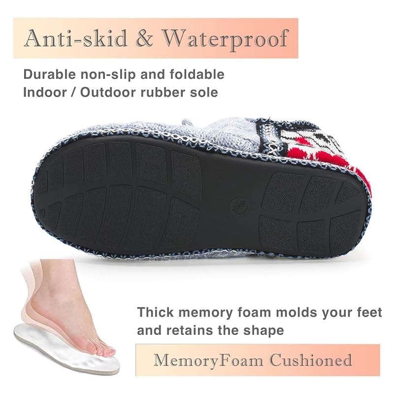 Cozylook Women’s Knit Boot Slippers with Memory Foam Insole - Warm, Non-Slip, Indoor/Outdoor