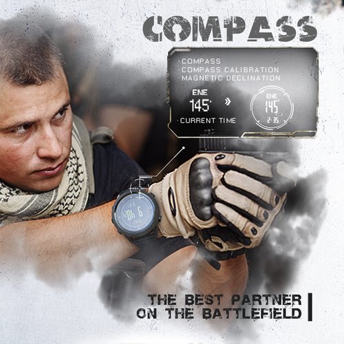 findtime Compass Watch, Altimeter Barometer Thermometer Pedometer Watches for Men, Military Army Outdoor Sports Black Wristwatches with Steps Calorie Counter Stopwatches 5ATM Waterproof