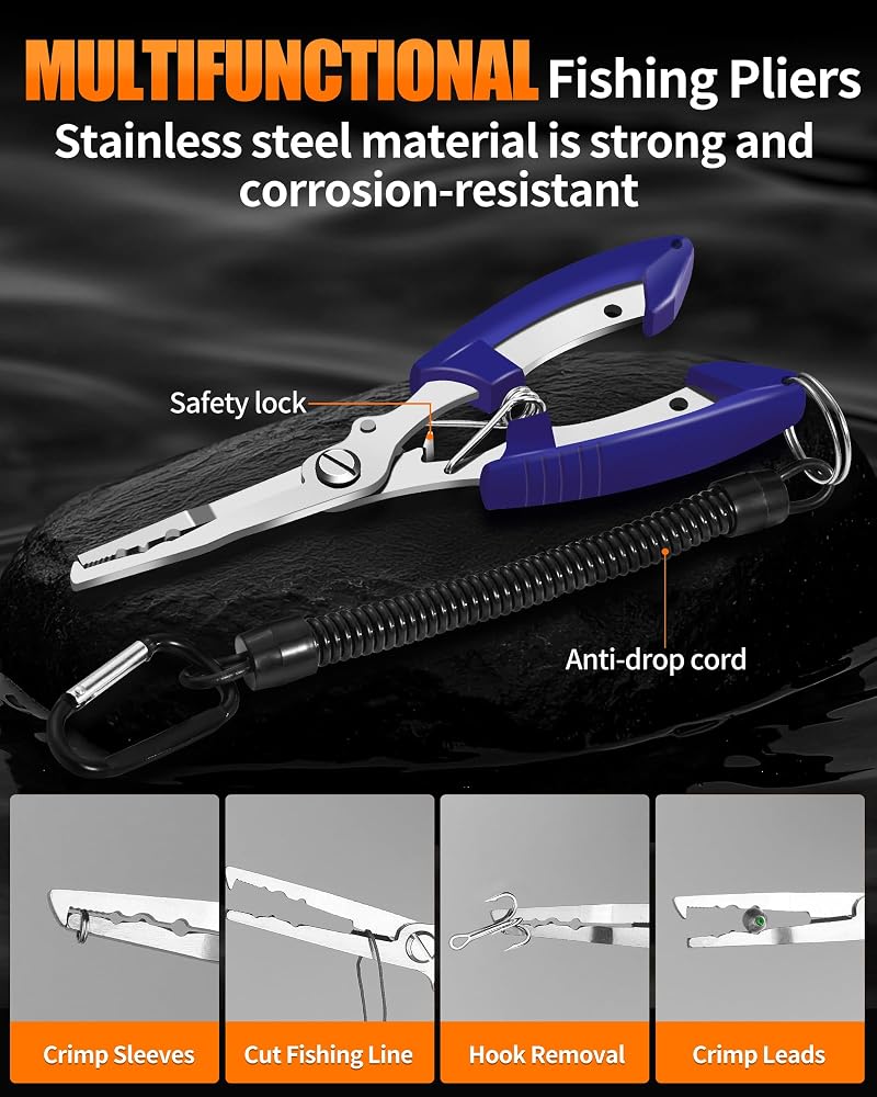 Fishing Tool Kit 9pcs: Fish Lip Gripper, Pliers, Towel & Gloves - Saltwater/Kid Safe