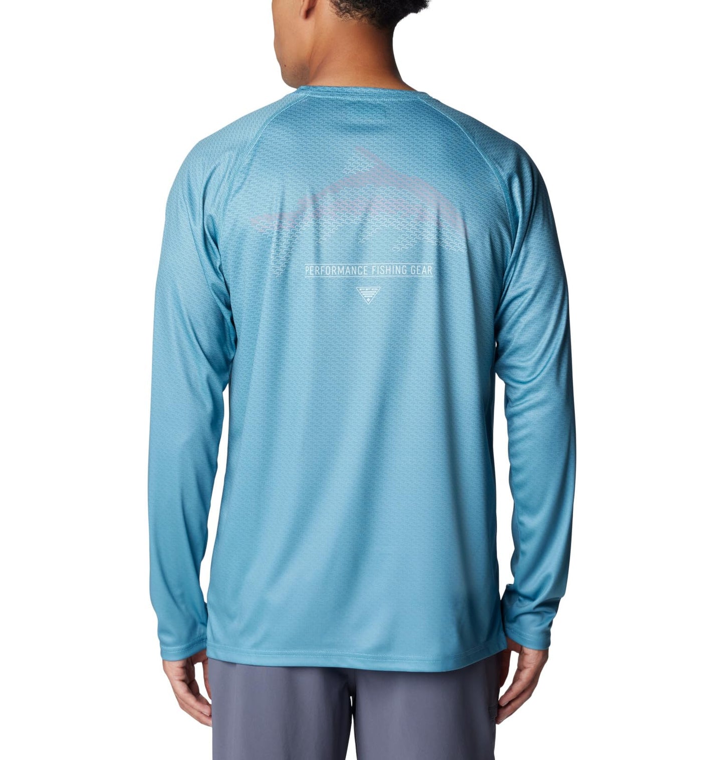Columbia Men's Super Terminal Tackle PFG Super Fade Long Sleeve, Canyon Blue/Fish Hooks Super Fade, X-Large