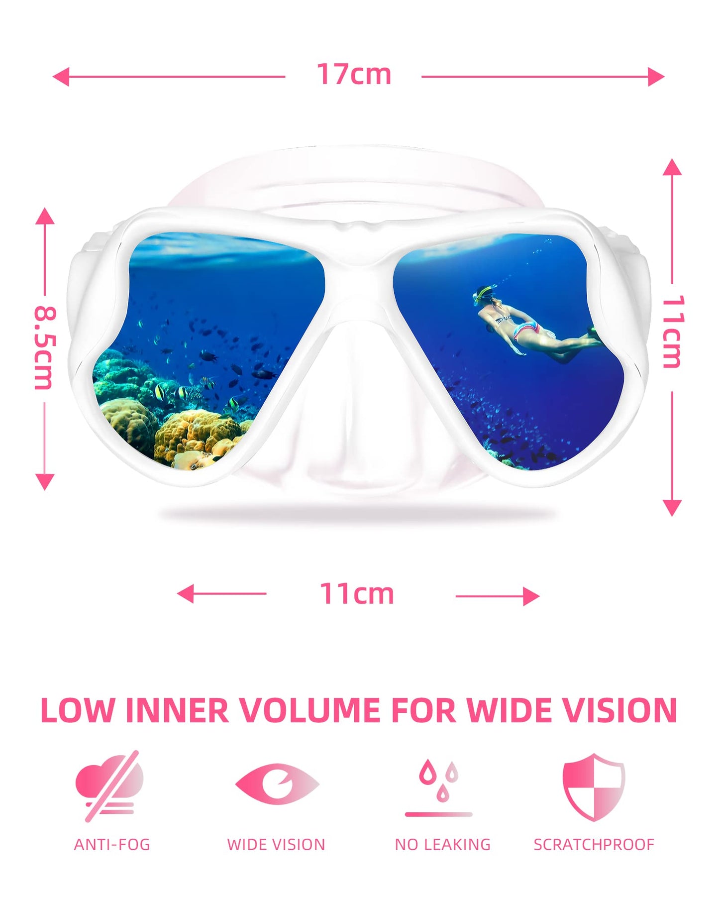 Keary Goggles Swimming Adult Mask Swim Goggles for Men Women Teens Adult Youth 180° Wide View Soft Silicone Skirt Clear No Leak Anti-Fog Swim Goggles with Nose Cover Pool Underwater Water Mask Glasses