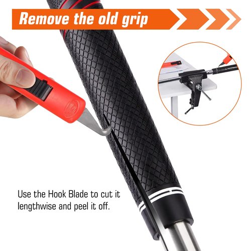 YIMISIMON Golf Club Grip Vise Clamp Kit for Regripping Golf Clubs - Include Retractable Hook Blade, 15 Tapes Strips (2"x 10"), Grip Tape Remover, Bench Vise & Rubber Clamp (Solvent Not Included)