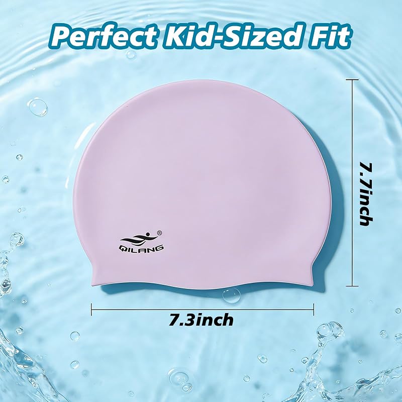 Kids Swim Cap - 100% Silicone Waterproof Hat for Hair Dry, Purple Variation