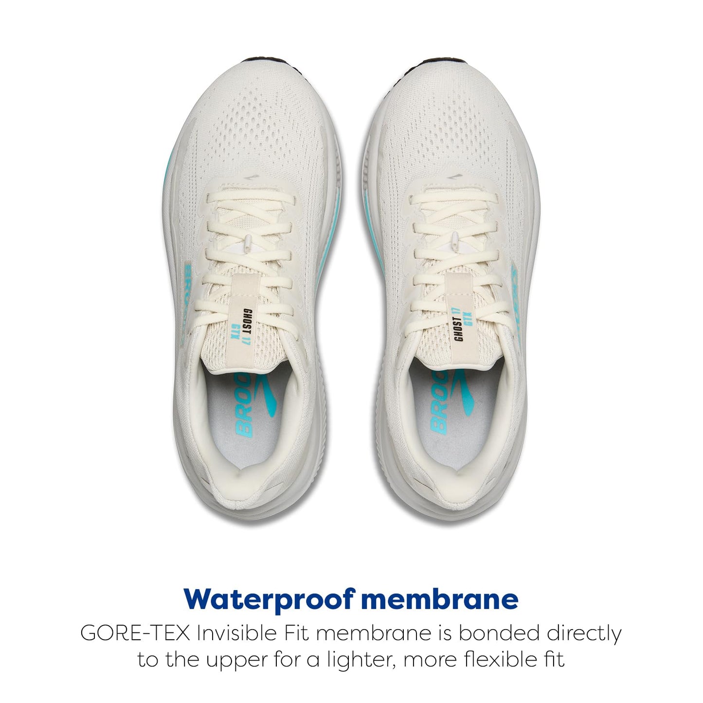 Brooks Women’s Ghost 17 GTX Waterproof Supportive Running & Walking Shoe - Coconut/Oyster/Blue - 6 Medium