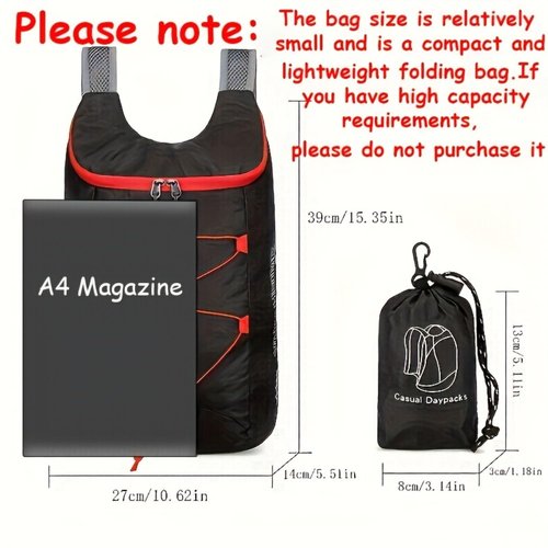 Travel Hiking Outdoor Lightweight Folding Backpack Adjustable shoulder straps, compact design, easy to organize