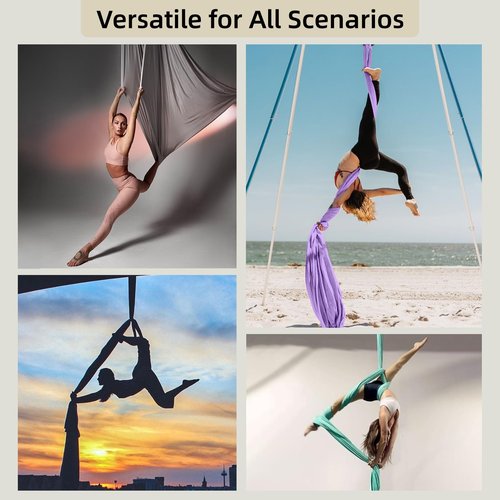 PRIORMAN Aerial Silk Set, Premium 9 Yards/8.2m Pro 40 Denier Nylon Medium Stretch Fabric Silks, Heavy-Duty Fitness Hammock Perfect for AntiGravity Hammock Yoga Training & Dance Circus Performances Includes Hardwares & Daisy Chains