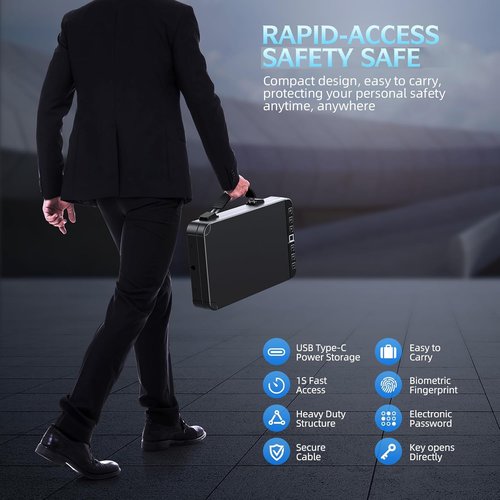 Portable Safe with Fingerprint, Keypad Lock, Key, Small Biometric Safe for Travel, Home, Car, Nightstand Beside, Drawer