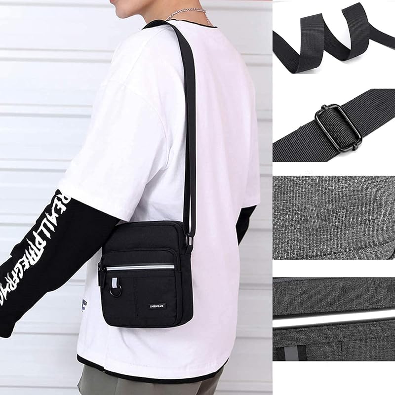 Small Canvas Crossbody Bag for Men — Mini Messenger Phone Bag, Black