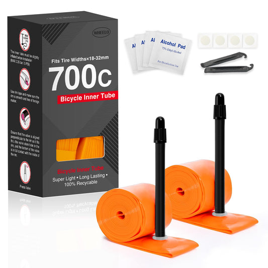 2-Pack TPU 700C×18-32C Bike Inner Tube, Ultralight (ALLRoad & Gravel) Bike Tube with 65mm Presta Valves for Road Bike (Include Bike Tube Patch Repair Kit) Orange