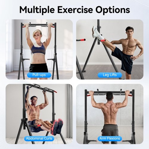 Power Tower Pull Up Dip Station, Free Standing Pull Up Rack Dip Station with 5.74-7.55FT Adjustable Height Multi-Function PullUp Bar for Home Outdoor Support 440lbs