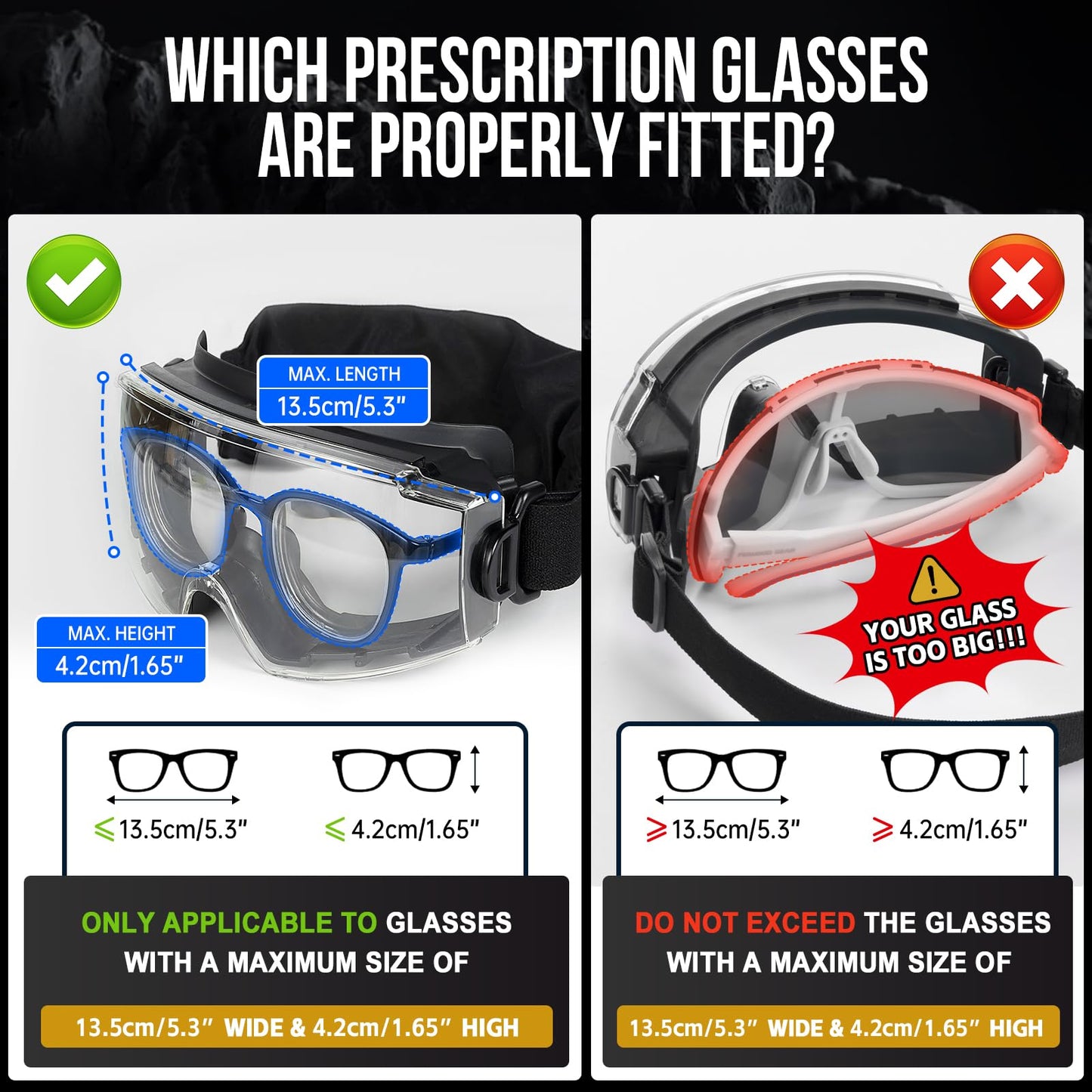 ONETIGRIS Tactical Goggles Over Glasses, Anti Fog Tactical Eyeglasses, Safety OTG Goggles Protection with Interchangeable Len