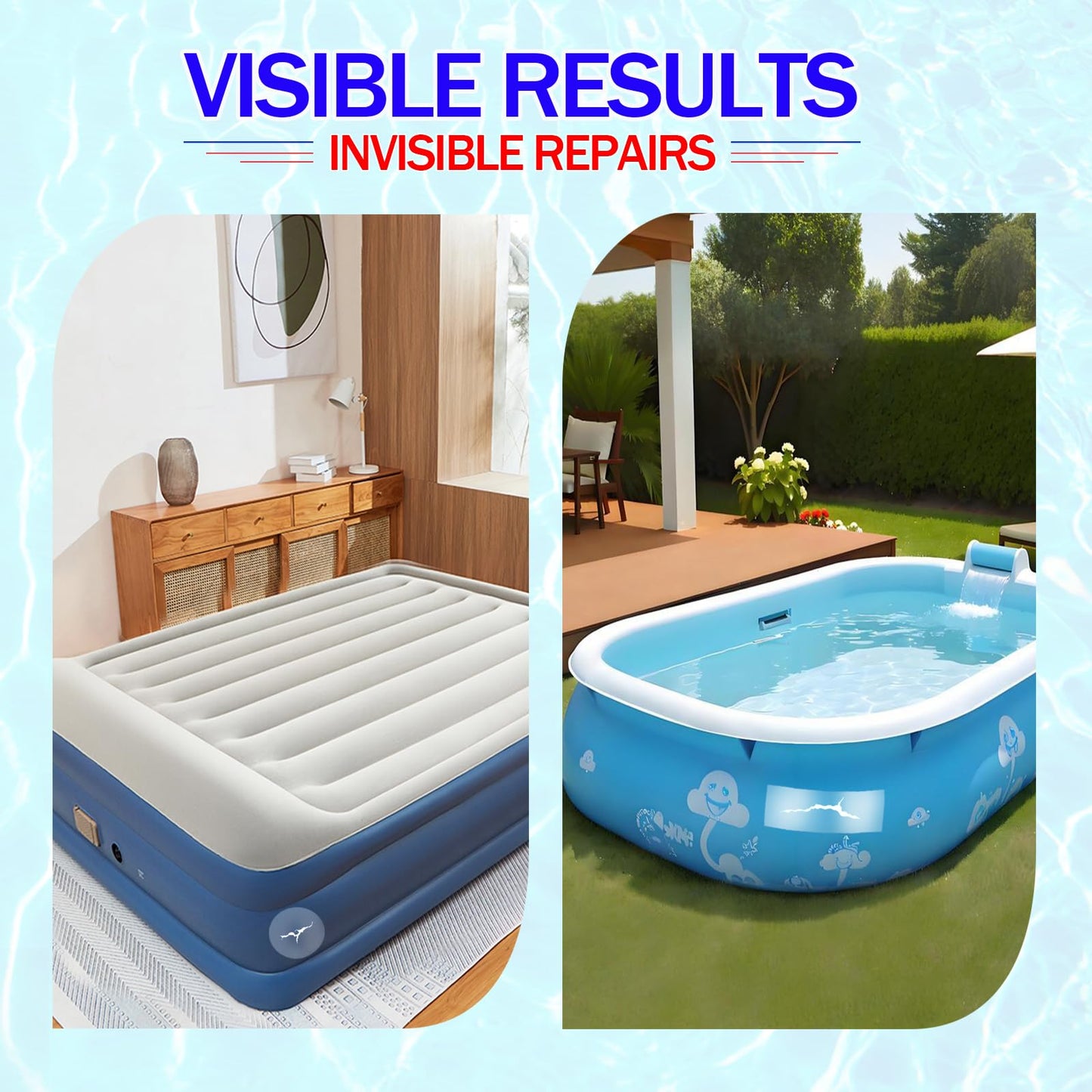 Air Mattress Patch Kit, Heavy Duty Underwater Pool Liner Patch Kit, Effective Vinyl Glue for Above Ground Pool, Paddle Board, Float, PVC Boat, Raft, Air Bed, Bounce House, Hot Tub, Gentle Formula