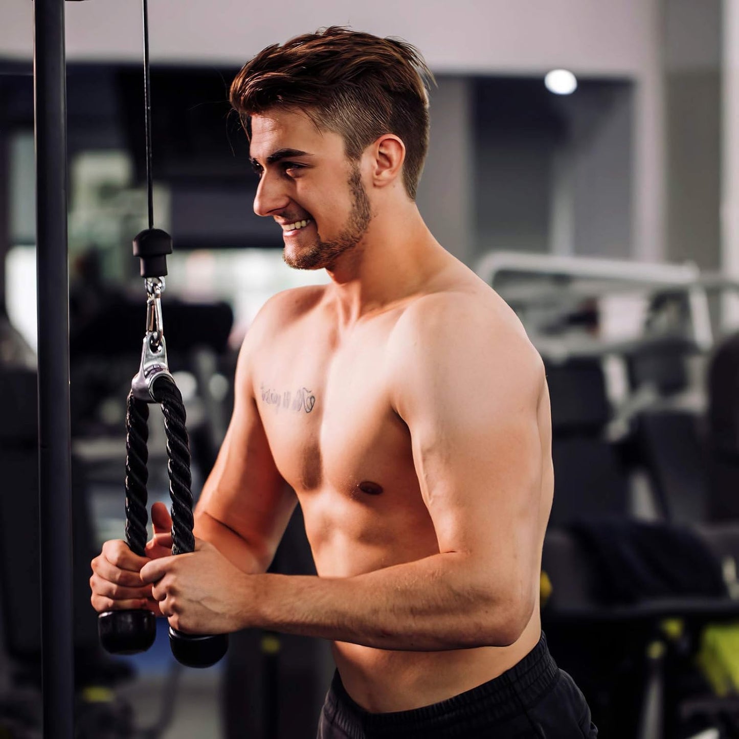 WNOEY Cable Machine Attachment, LAT Pulldown Attachments, Home Gym Accessories, Triceps Pull Down Attachment (Double D Handle + TricepRope + Vshaped bar)