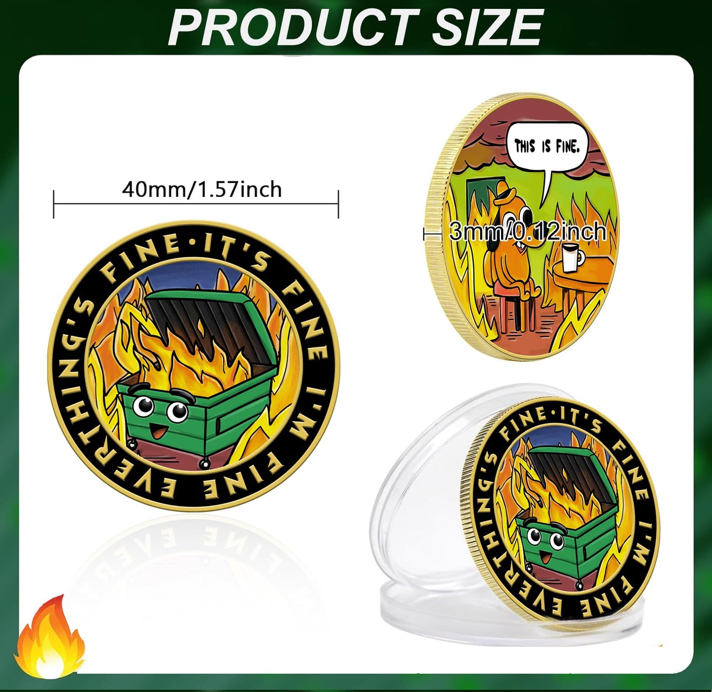 Dumpster Fire Challenge Coin - Double Sided Hilarious Medallion Funny Dumpster Fire Coins, Desk Accessories, for Staff Appreciation Gifts, Commemorative Coin Office Gifts