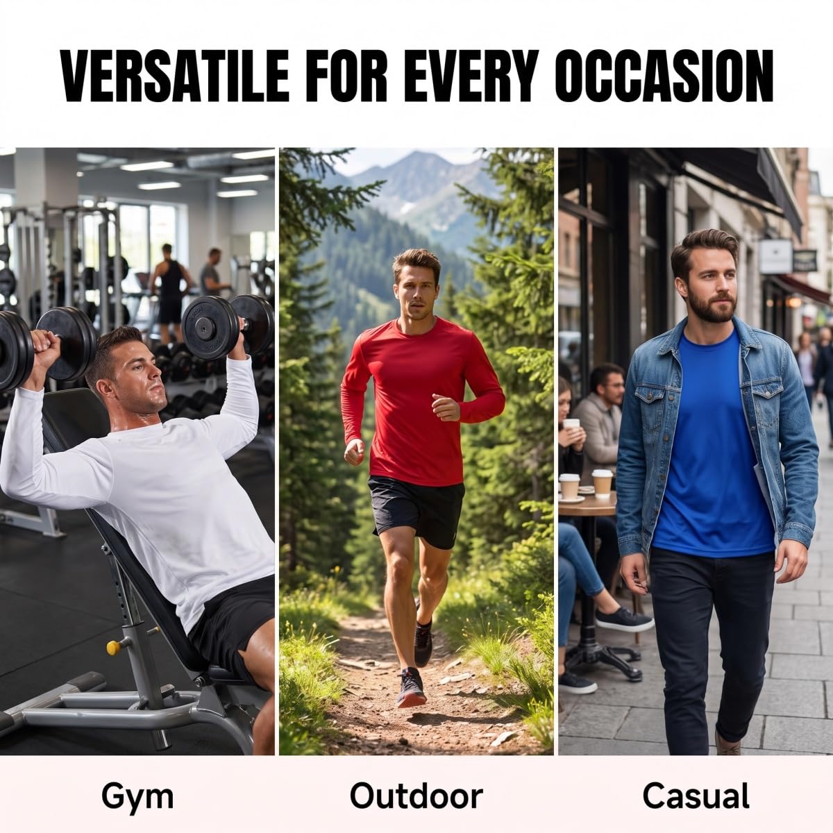 Yasumond UPF50+ T-Shirts Pack Breathable Quick Dry Athletic Classic Long Sleeve Crew Neck Sun Protection Tee Shirt for Men Set2 XL