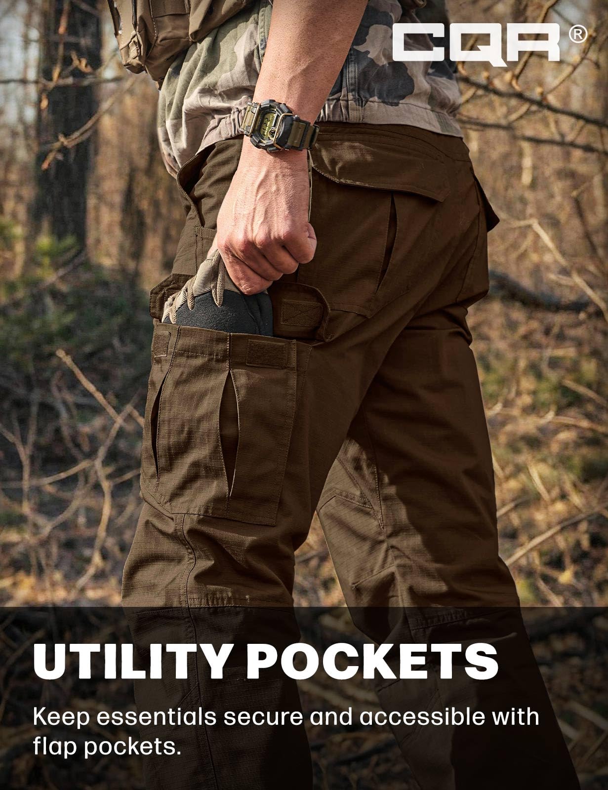 CQR Men's Tactical Pants, Water Resistant Ripstop Cargo Pants, Lightweight EDC Work Hiking Pants, Outdoor Apparel, Raider Tundra, 46W x 30L