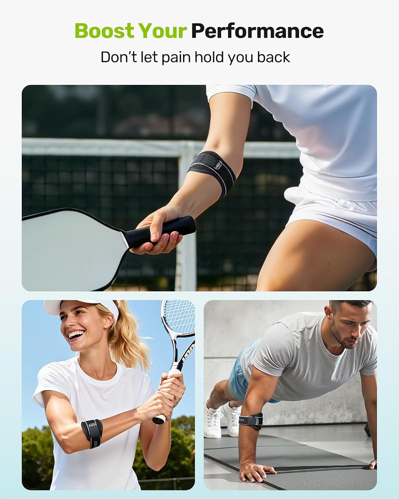 Tennis Elbow Brace for Men & Women - Dual Pad Compression, 1-15 Scale, Gray