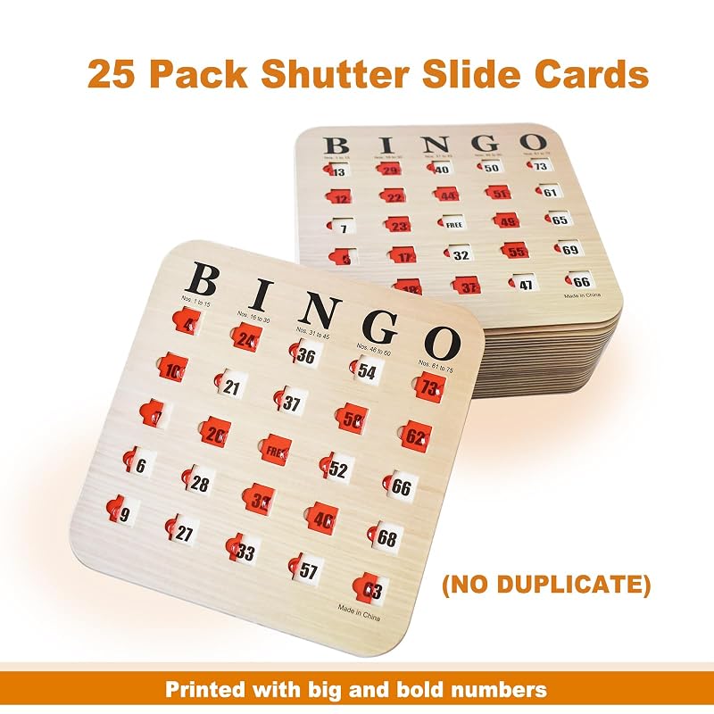 Woodgrain Reusable Travel Bingo Cards with Sliding Windows – 25 Pack