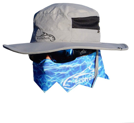 Fishoholic Fishing Hat - UPF50+ Sun Protection Wide Brim Bucket Hat with Straps